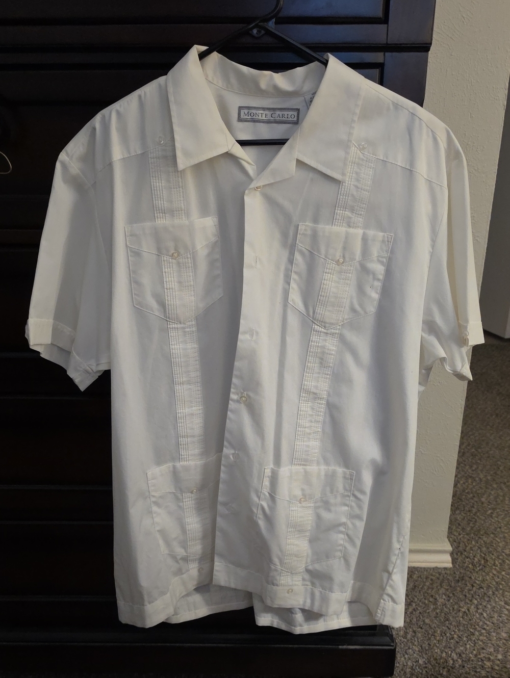 Monti Carlo Men's White Short-Sleeve Button-Down Cuban Shirt